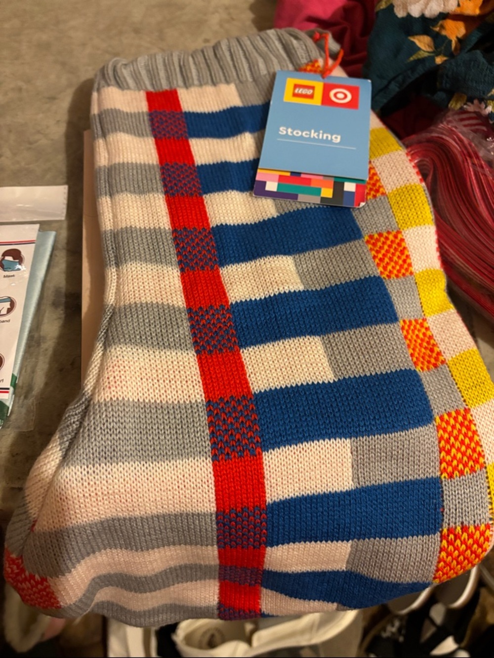 Lego Colorblock Knit Stocking - Blue, Red, Gray, Yellow, Cream